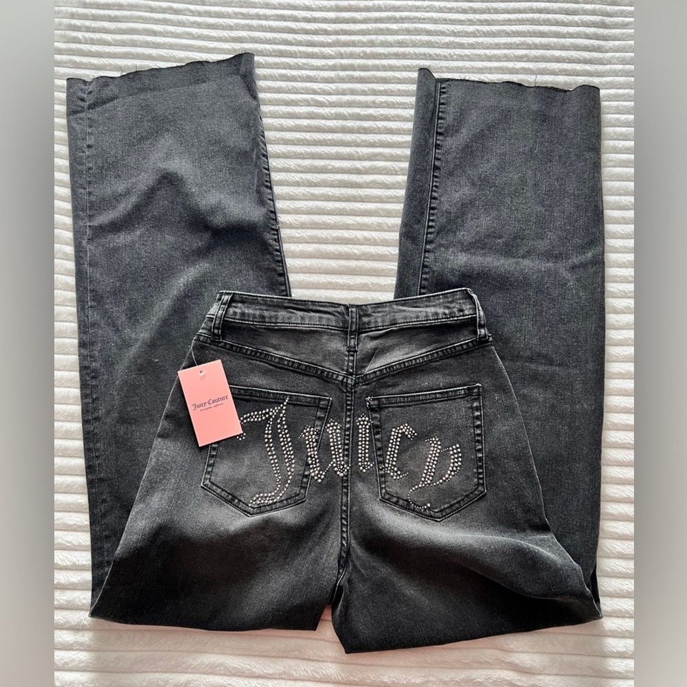 Juicy couture high rise waist dark black-grey Juicy embellished rhinestone jeans